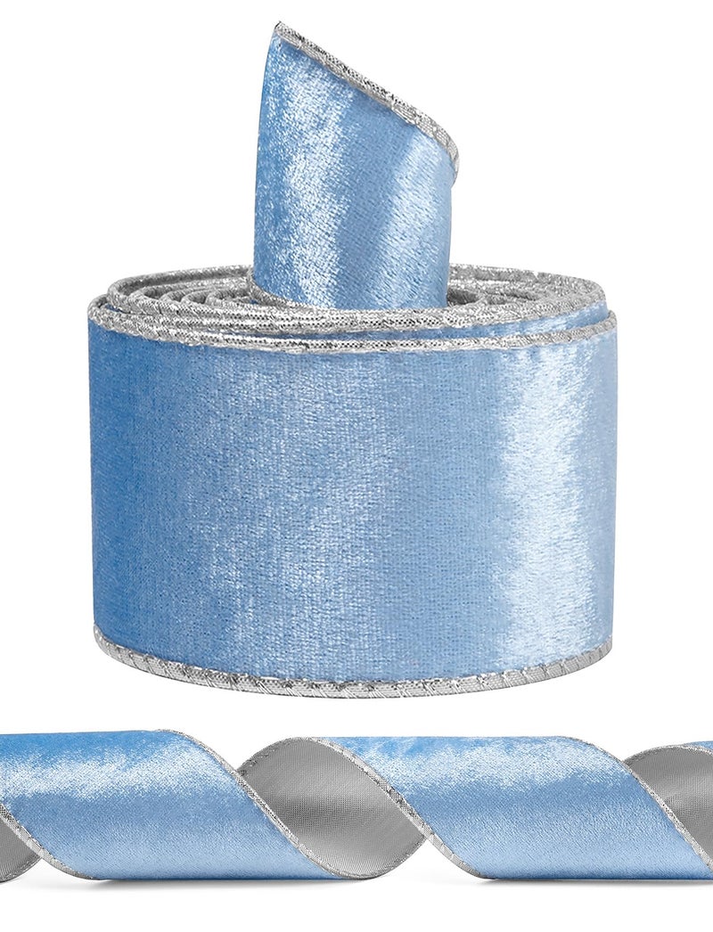 SIMISI RIBBON Baby Blue Wide Velvet Ribbon Wired for Christmas Tree  Garland  Wreath  2.5 Inch 5 Yards - Image 1